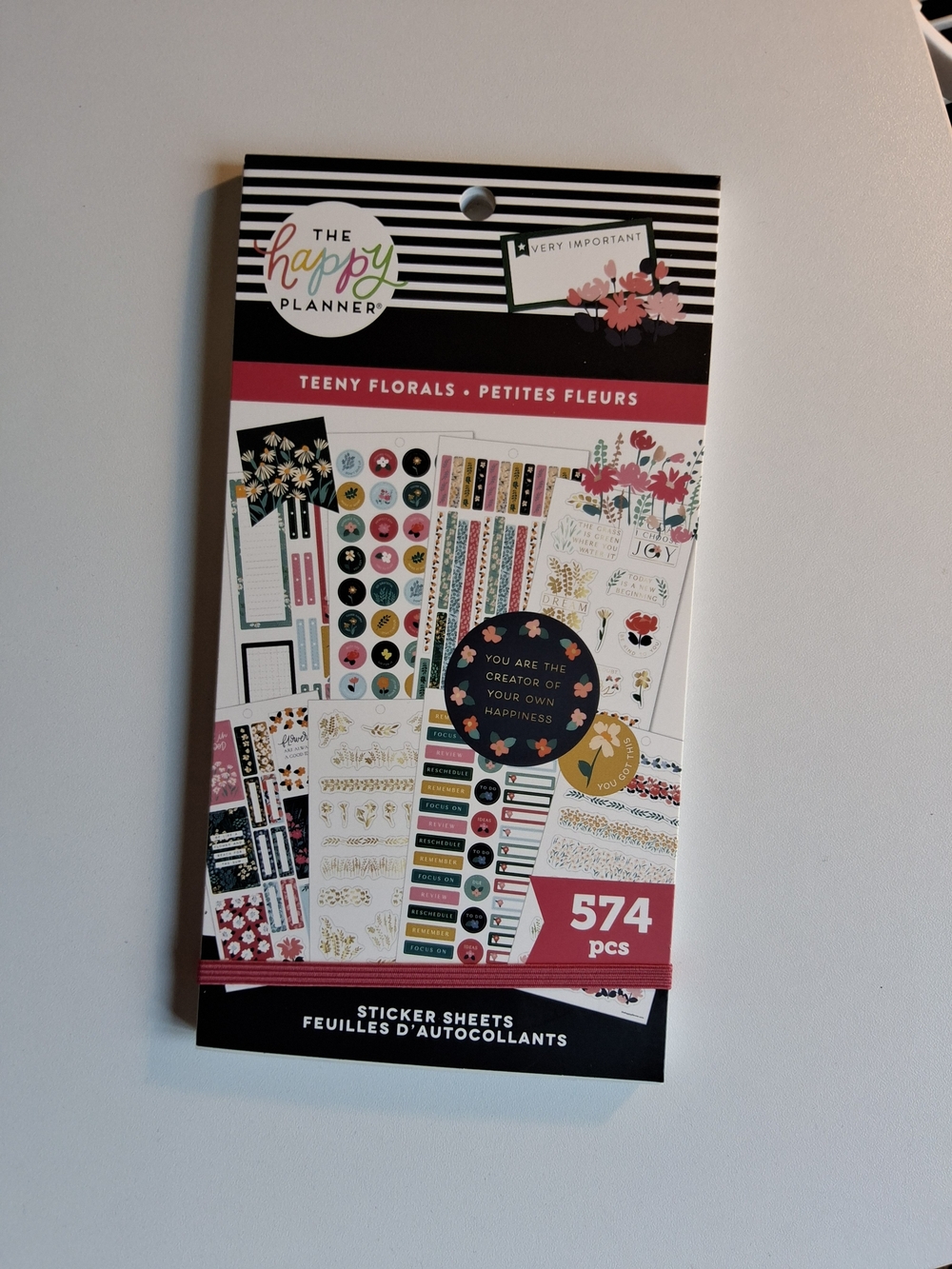 The Happy Planner Teeny Florals Sticker Pack - Pink, Black, Gold, White